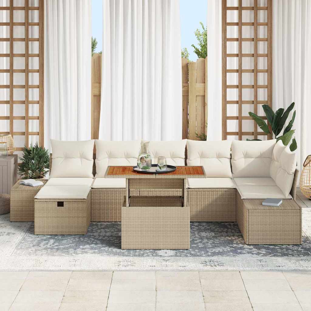Garten-Sofa-Set mit Kissen mit Speicher 8 pcs Beige Poly Rattan